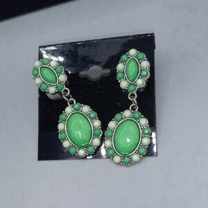 Green Oval Drop Earrings - Women's Jewelry